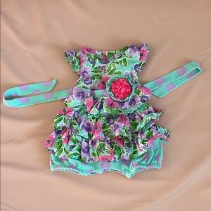 Floral Ruffle Kids Bodysuit - Green and Purple
